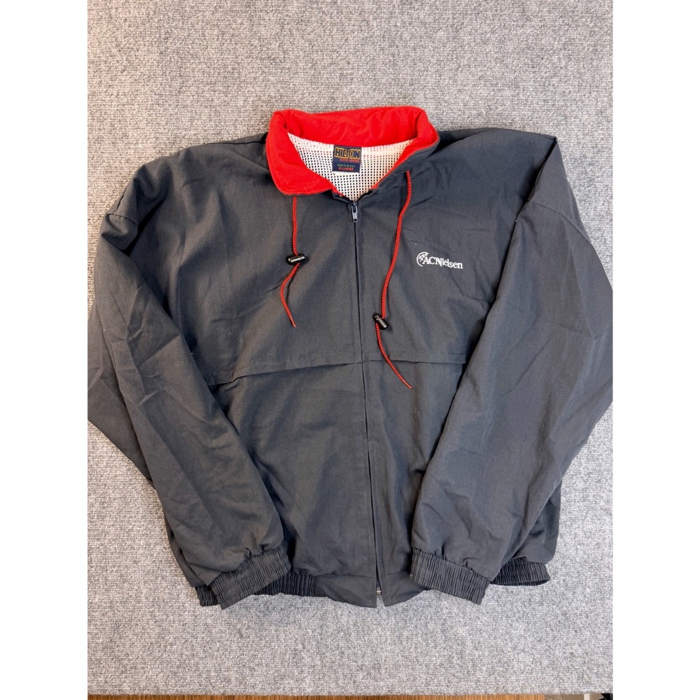 Vintage Hilton Mens XL Black Red Windbreaker Jacket USA Made ACNielsen‎ Workwear
